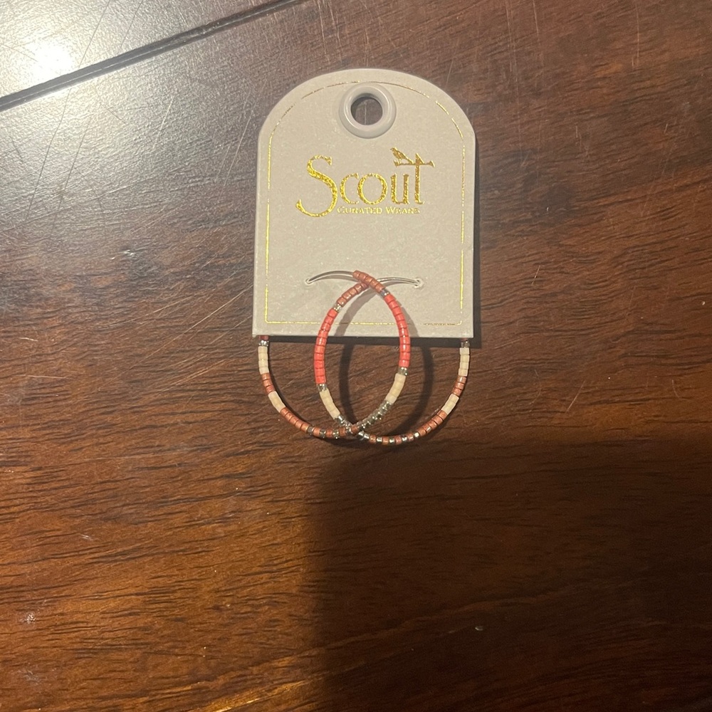 NWT Scout Coral, Beige & Silver Beaded Hoop Earrings